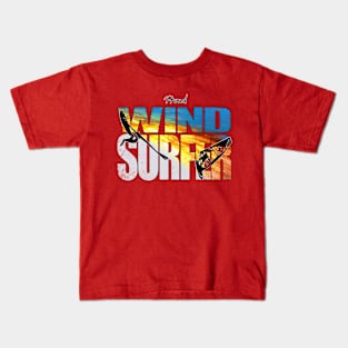 Proud Windsurfer Jumping Sunset Colors over Ocean Waves Kids T-Shirt